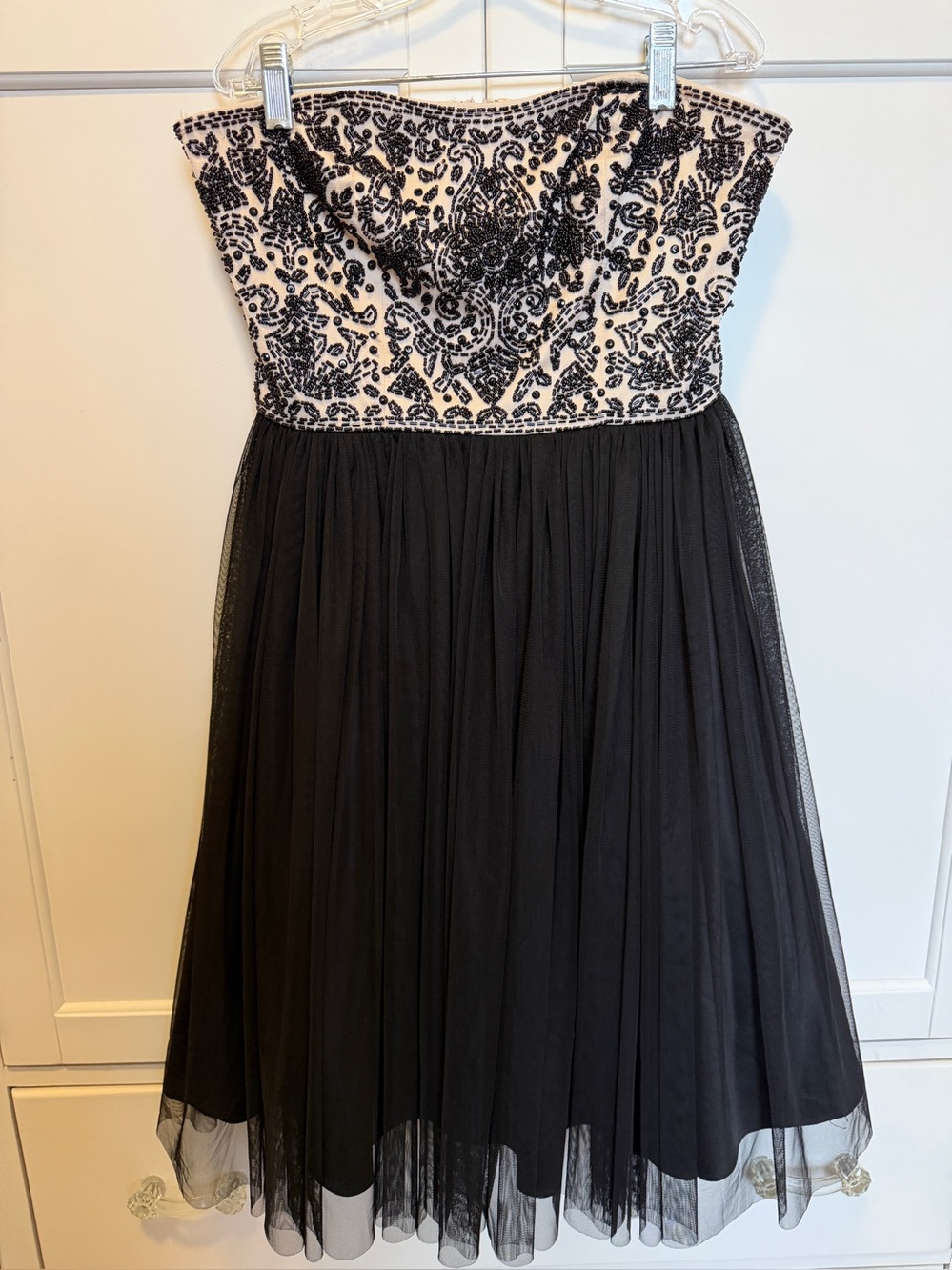 Alannah Hill Black and Ivory Strapless Beaded Tulle Dress 10